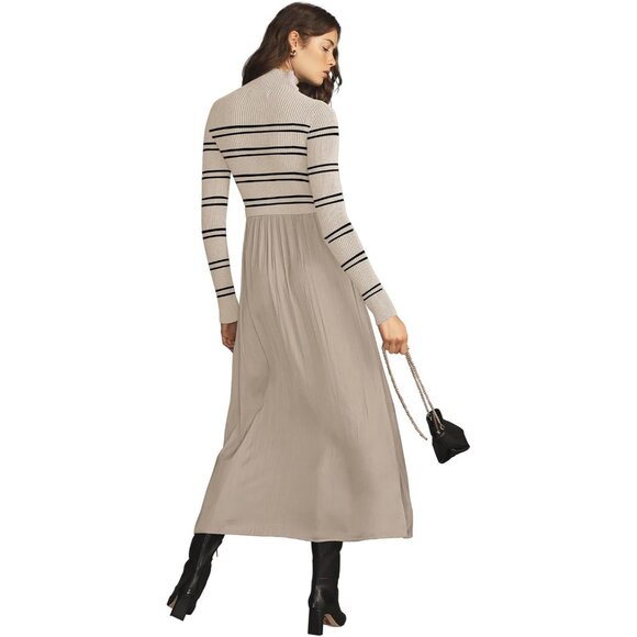 Womens Ribbed Knit Maxi Dress Long Sleeve Turtleneck Casual Office Chic - Picture 3 of 3